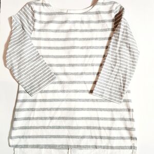 Gap Kids Striped Gray and White Long Sleeve Top With Back Button Detail Size: M